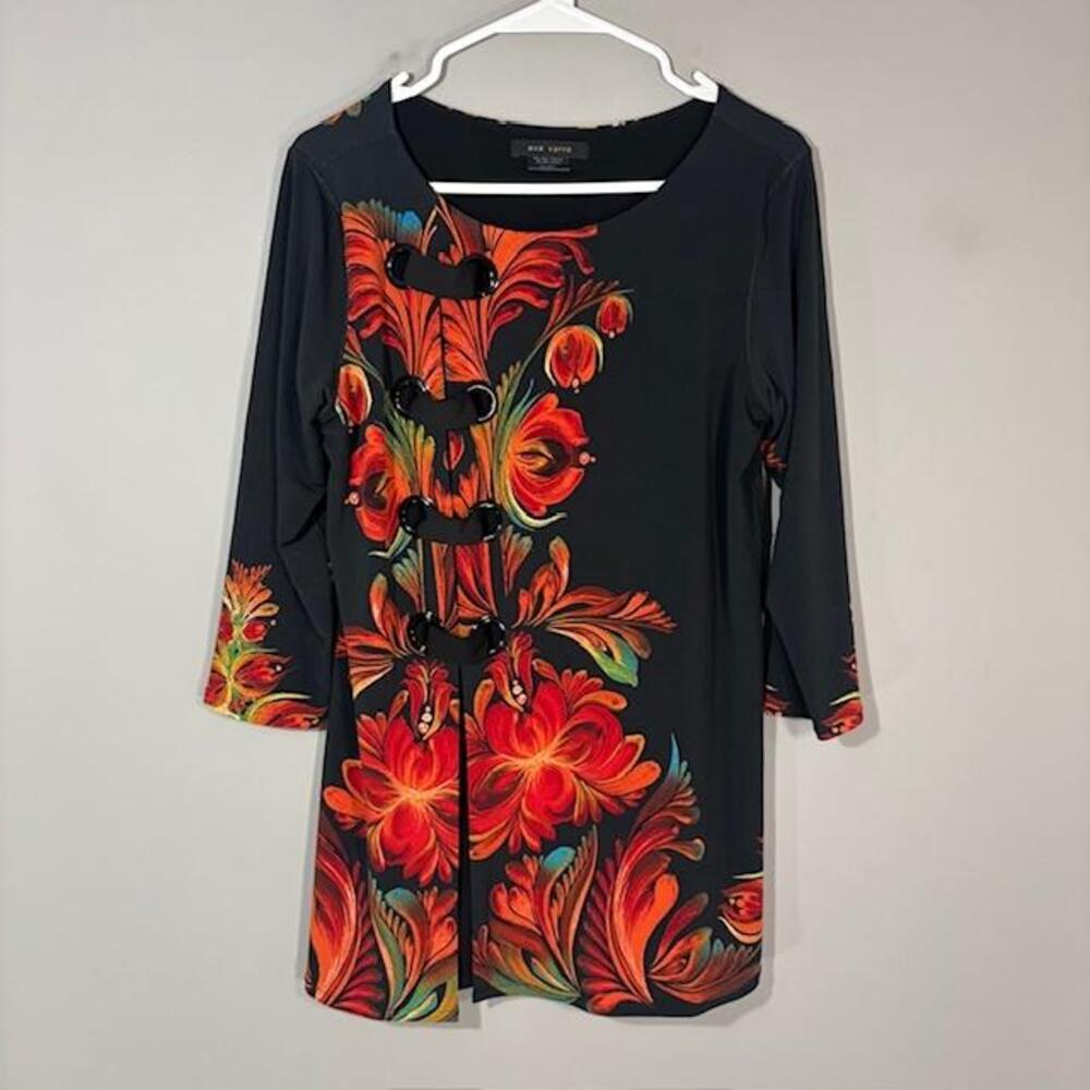 Eva Varro Tunic Womens Medium Multicolor Floral Scoop Neck 3/4 Sleeve Top